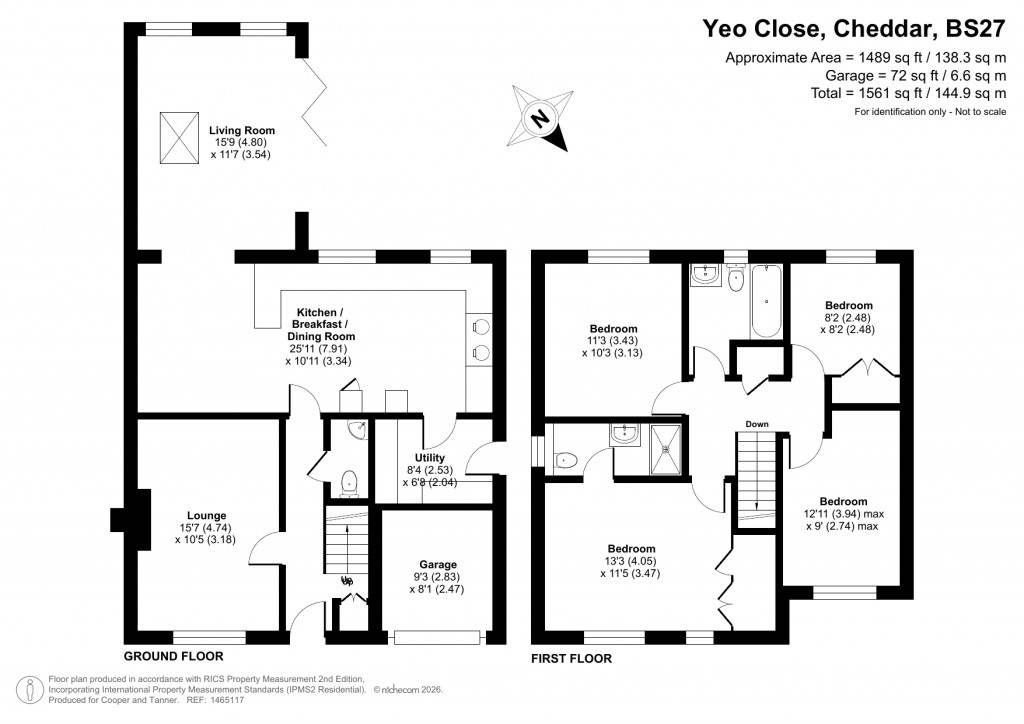 Floorplans For Yeo Close, Cheddar, Somerset