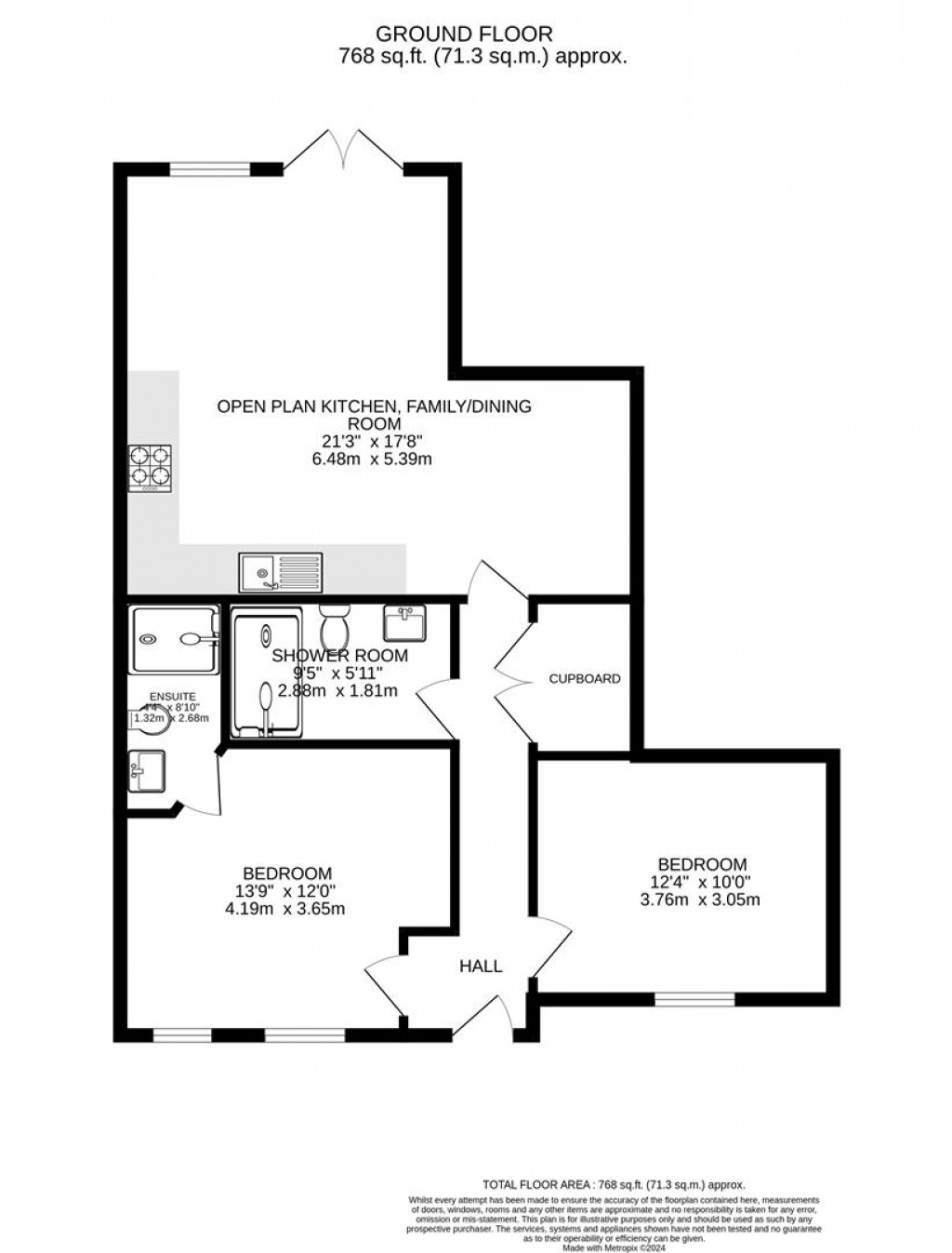 Floorplans For Apartment Three, Olivia House, Brooklands Gardens, Market Harborough