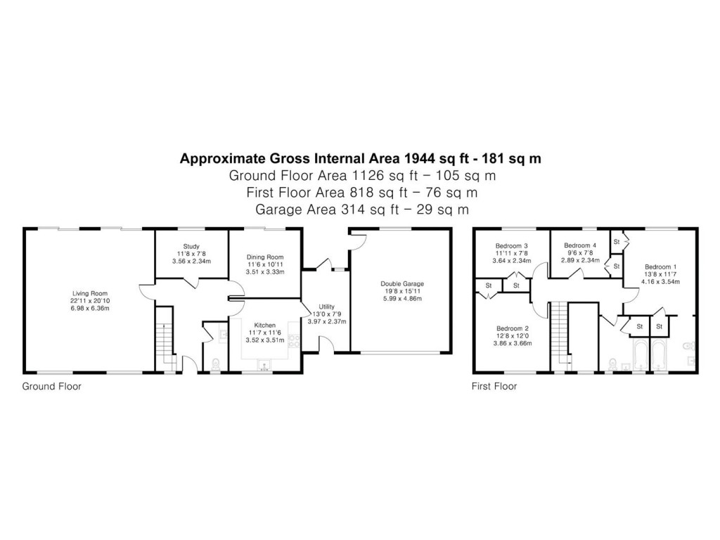Floorplans For Hollow Road, Widdington, Saffron Walden