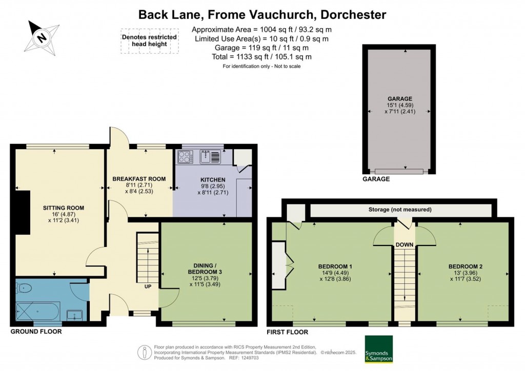 Floorplans For Back Lane, Frome Vauchurch, Dorchester