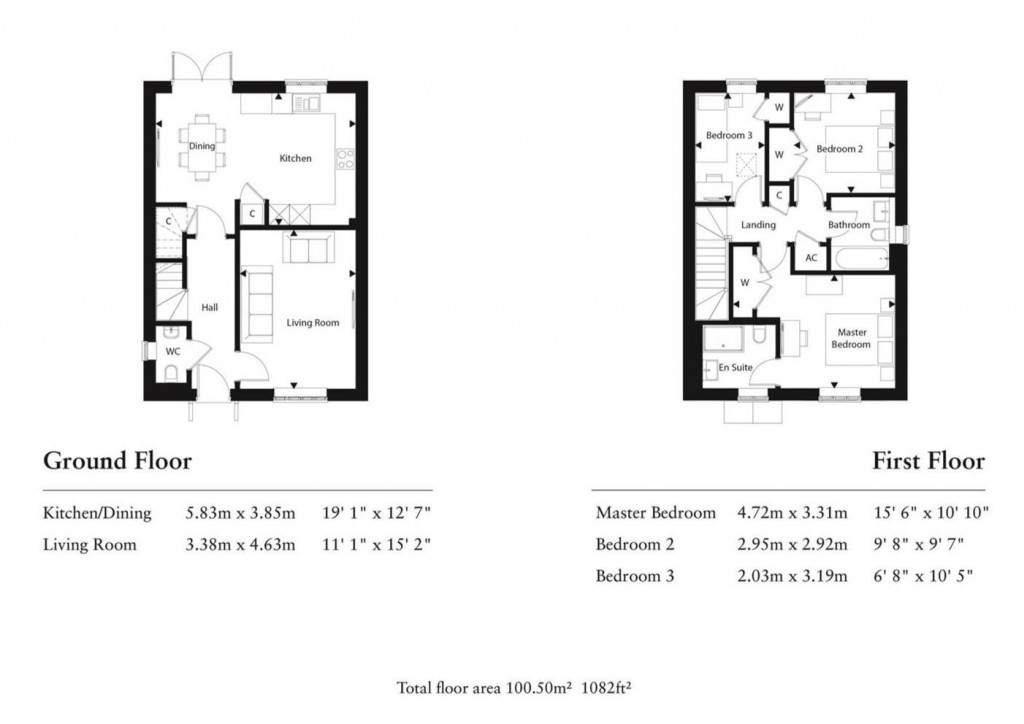 Floorplans For Three Lanes Way, Puddletown