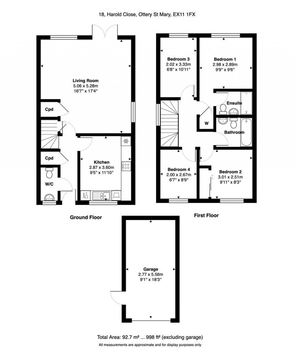 Floorplans For Harold Close, Ottery St. Mary