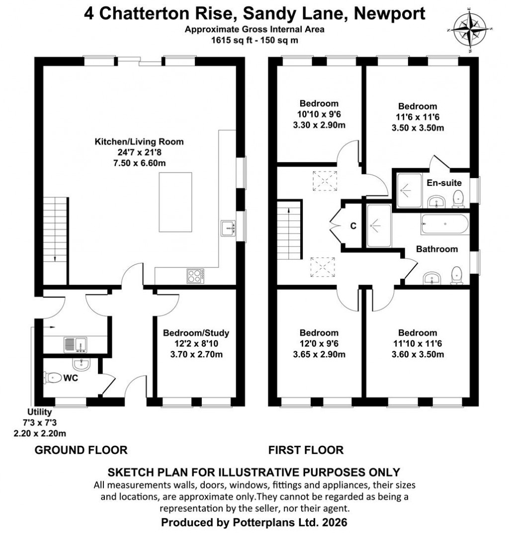 Floorplans For Off Sandy Lane, Gatcombe, Nr Newport