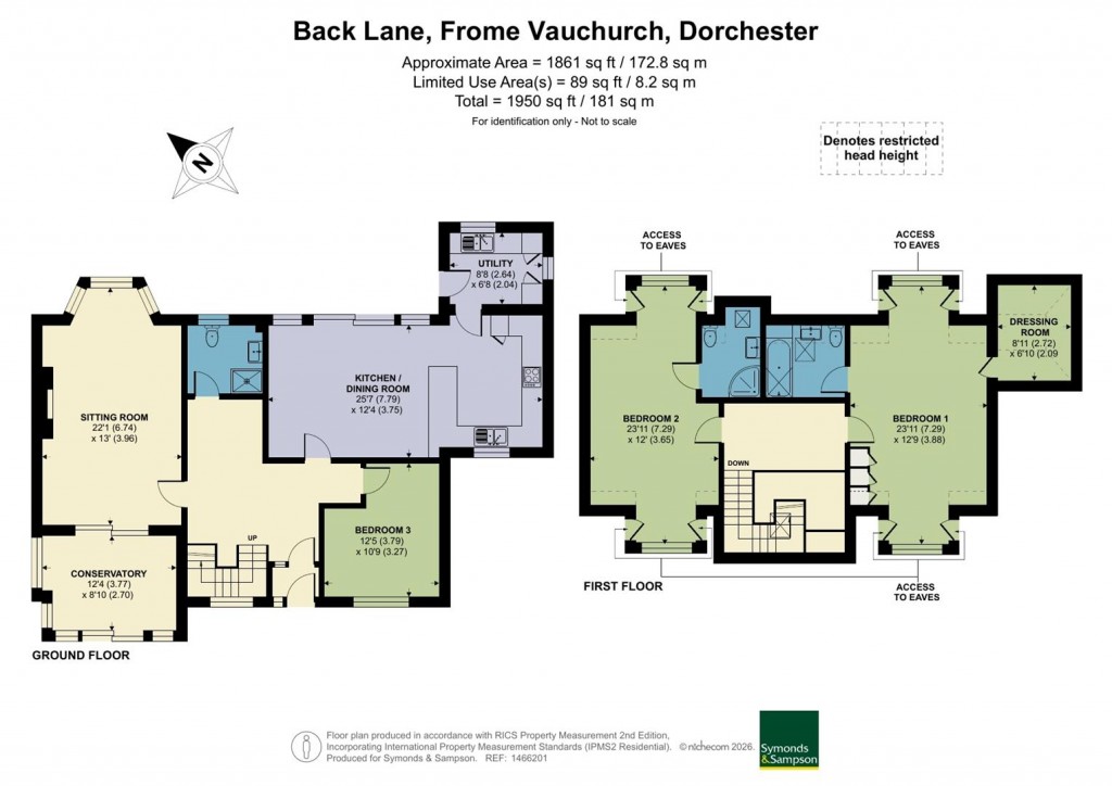 Floorplans For Back Lane, Frome Vauchurch, Dorchester
