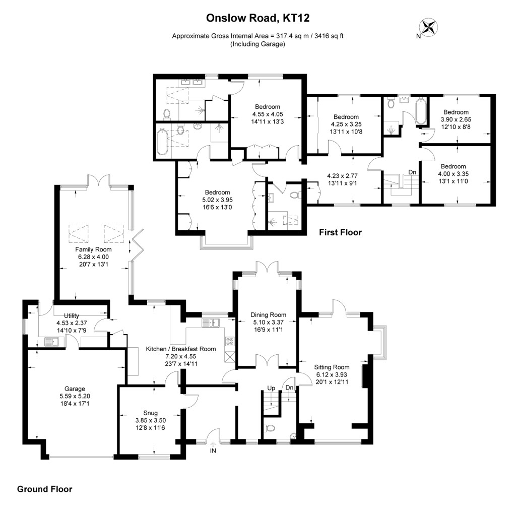 Floorplans For Onslow Road, Burwood Park, Walton On Thames, KT12