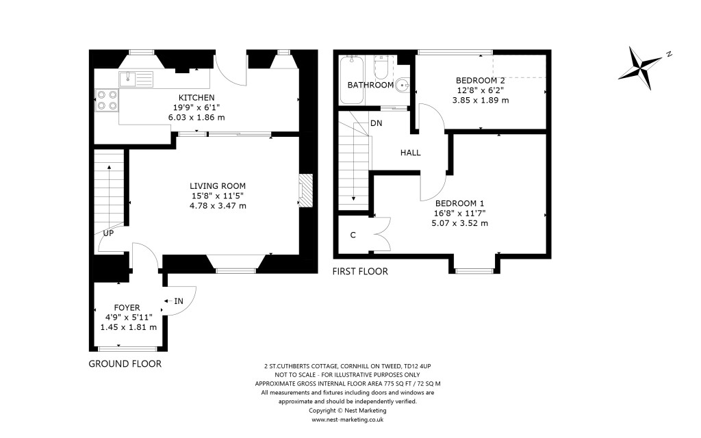 Floorplans For 2 St. Cuthberts Cottages, Cornhill On Tweed, Northumberland