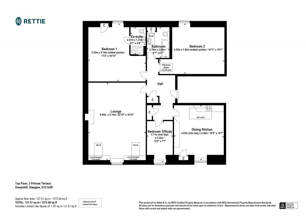 Floorplans For Top Floor, Princes Terrace, Dowanhill, Glasgow
