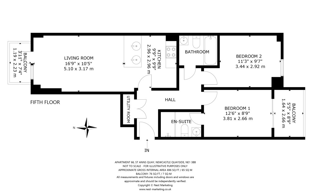 Floorplans For Apartment 66, St Anns Quay, 126 Quayside, Newcastle Upon Tyne, Tyne & Wear