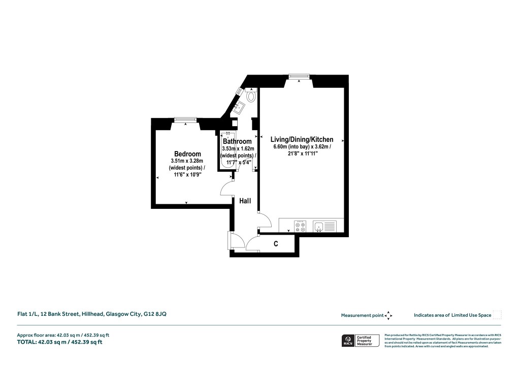 Floorplans For Flat 1/L, Bank Street, Hillhead, Glasgow City