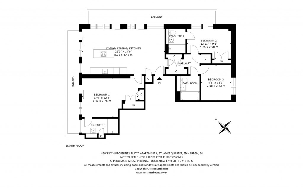Floorplans For Flat 7 (Pavilion A), St. James Place, Edinburgh, Midlothian