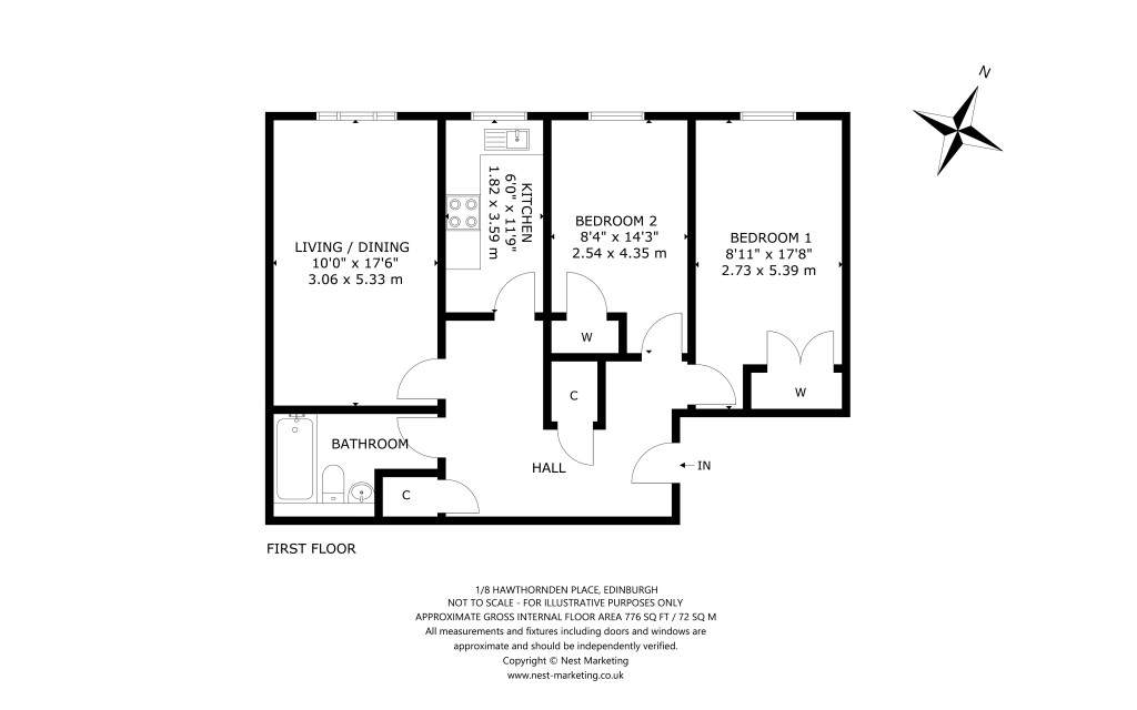 Floorplans For 1/8, Hawthornden Place, Edinburgh, Midlothian