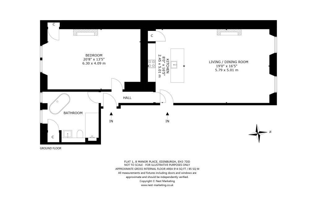 Floorplans For Flat 1, Manor Place, Edinburgh, Midlothian
