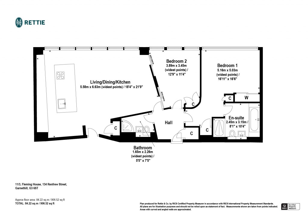 Floorplans For Flat 11/3, Fleming House, Renfrew Street, Garnethill, Glasgow