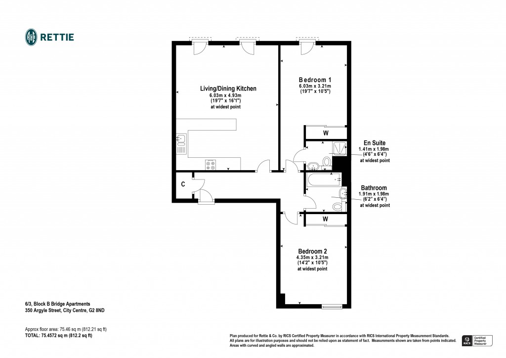 Floorplans For Flat 6/3 Block B Bridge Apartments, Argyle Street, City Centre
