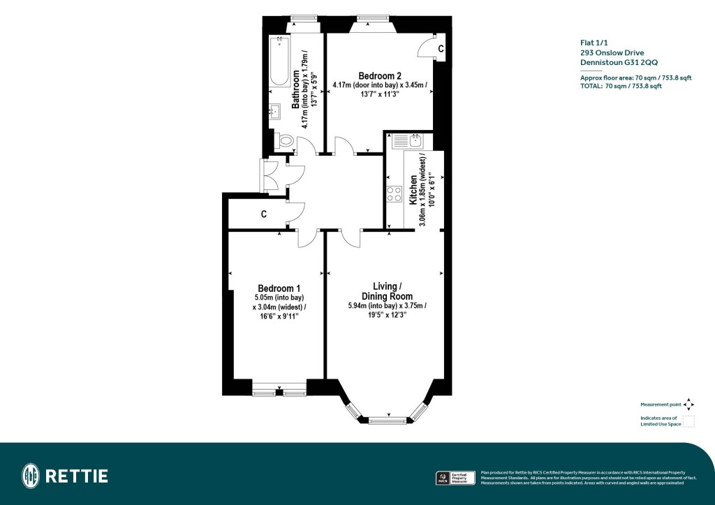 Floorplans For Flat 1/1, Onslow Drive, Dennistoun