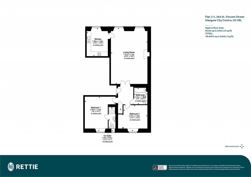 Floorplans For Flat 1/1, St Vincent Street, Blythswood Hill, Glasgow City Centre
