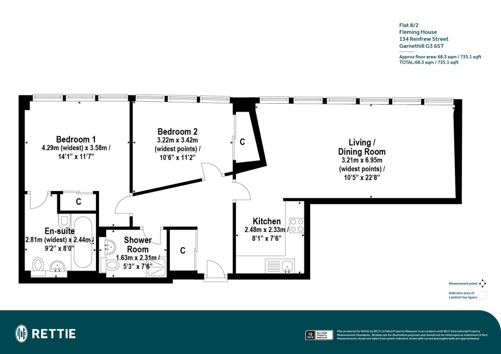 Floorplans For Flat 8/2, Fleming House, Renfrew Street, Garnethill, Glasgow