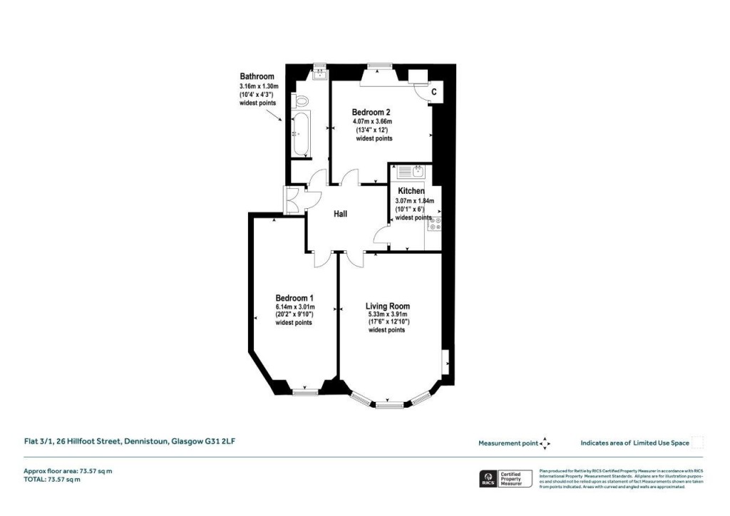 Floorplans For Flat 3/1, Hillfoot Street, Dennistoun, Glasgow