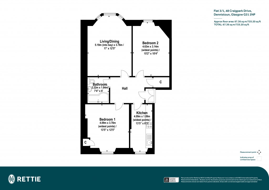 Floorplans For Flat 3/1, Craigpark Drive, Dennistoun, Glasgow City