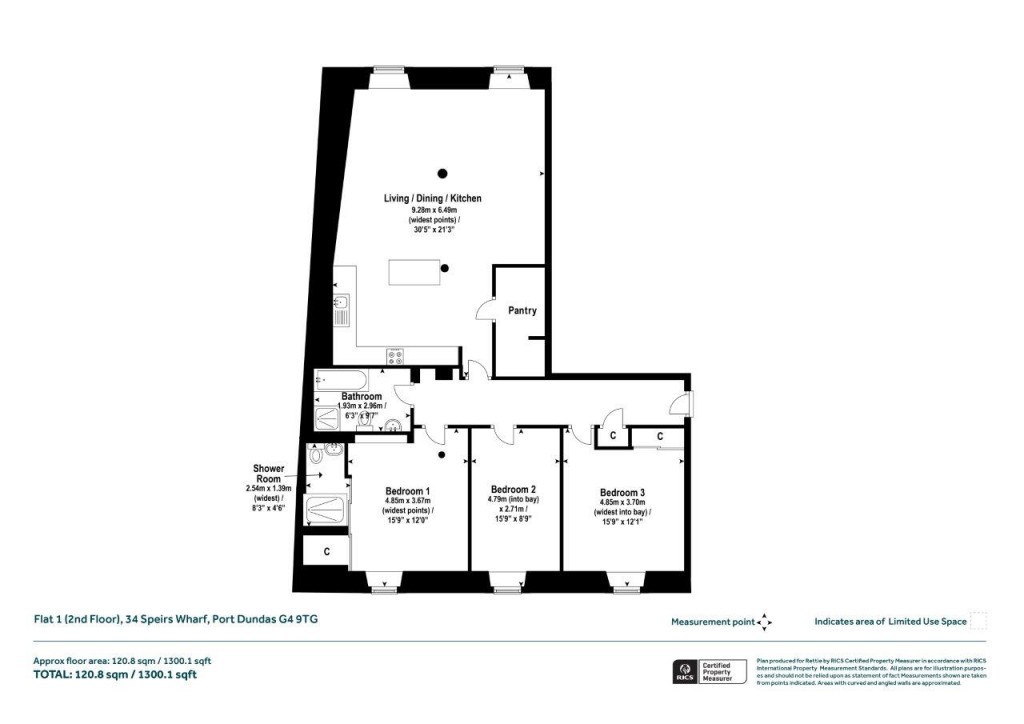 Floorplans For Flat 1 (2nd Floor), Speirs Wharf, Port Dundas, Glasgow