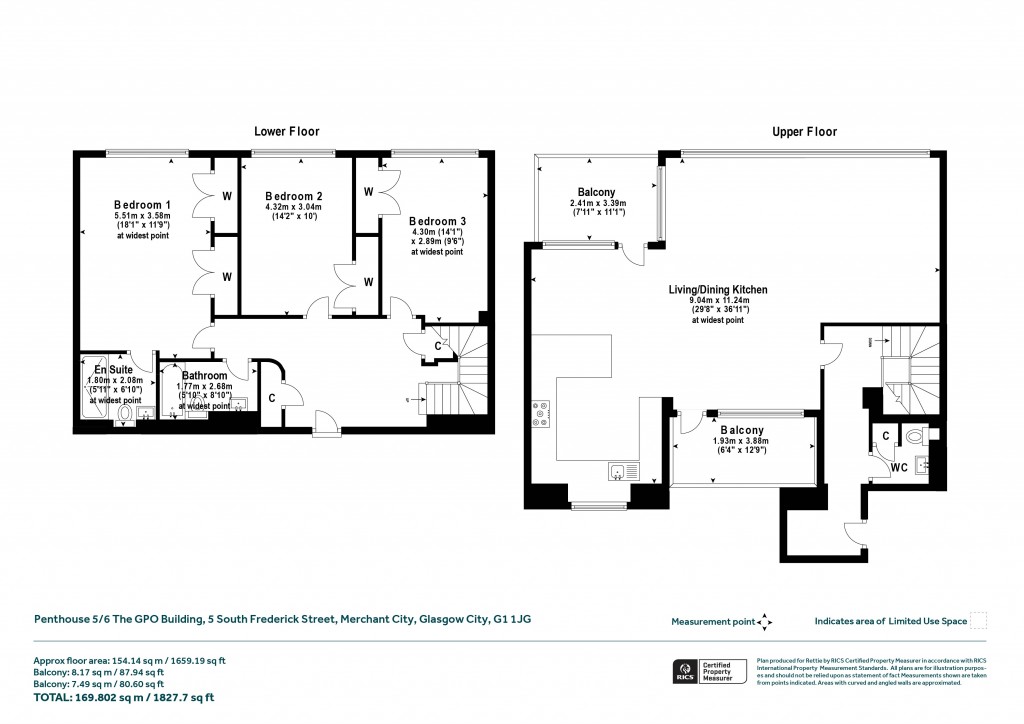 Floorplans For Penthouse 5/6 The GPO Building, South Frederick Street, Merchant City, Glasgow City