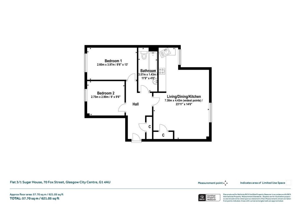 Floorplans For Flat 3/1 Sugar House, Fox Street, Glasgow City Centre