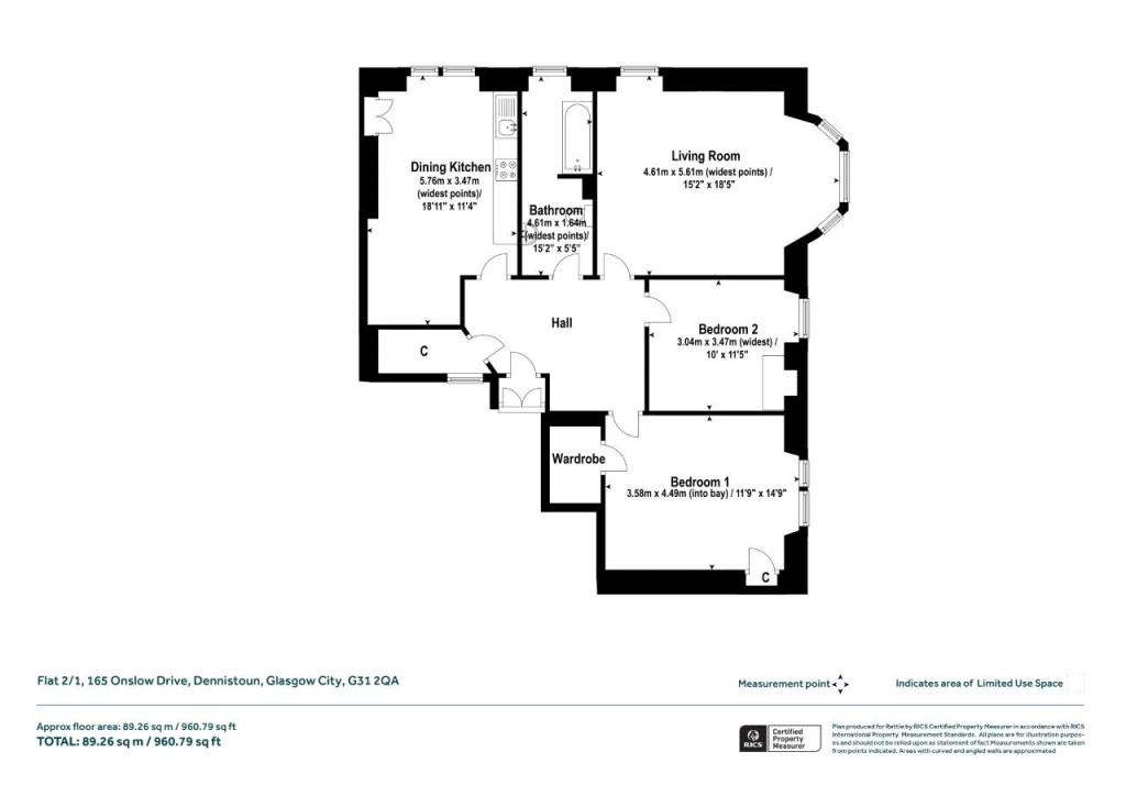 Floorplans For Flat 2/1, Onslow Drive, Dennistoun, Glasgow City