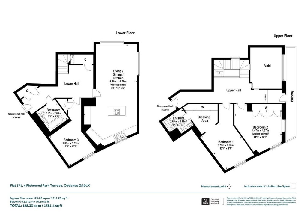 Floorplans For Penthouse Flat 3/1, Richmond Park Terrace, Oatlands, Glasgow City