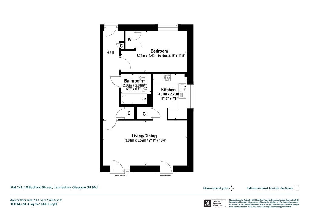 Floorplans For Flat 2/2, Bedford Street, Laurieston, Glasgow City