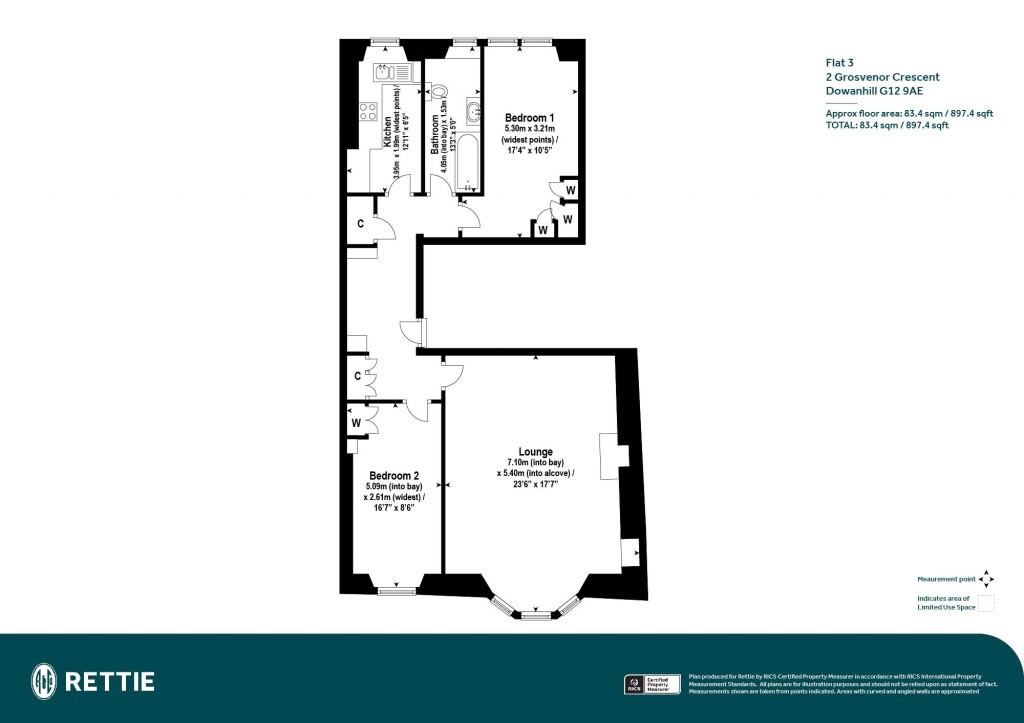 Floorplans For Flat 3, Grosvenor Crescent, Dowanhill, Glasgow