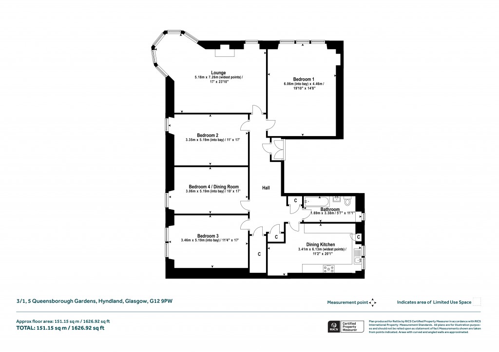 Floorplans For 3/1, Queensborough Gardens, Hyndland, Glasgow