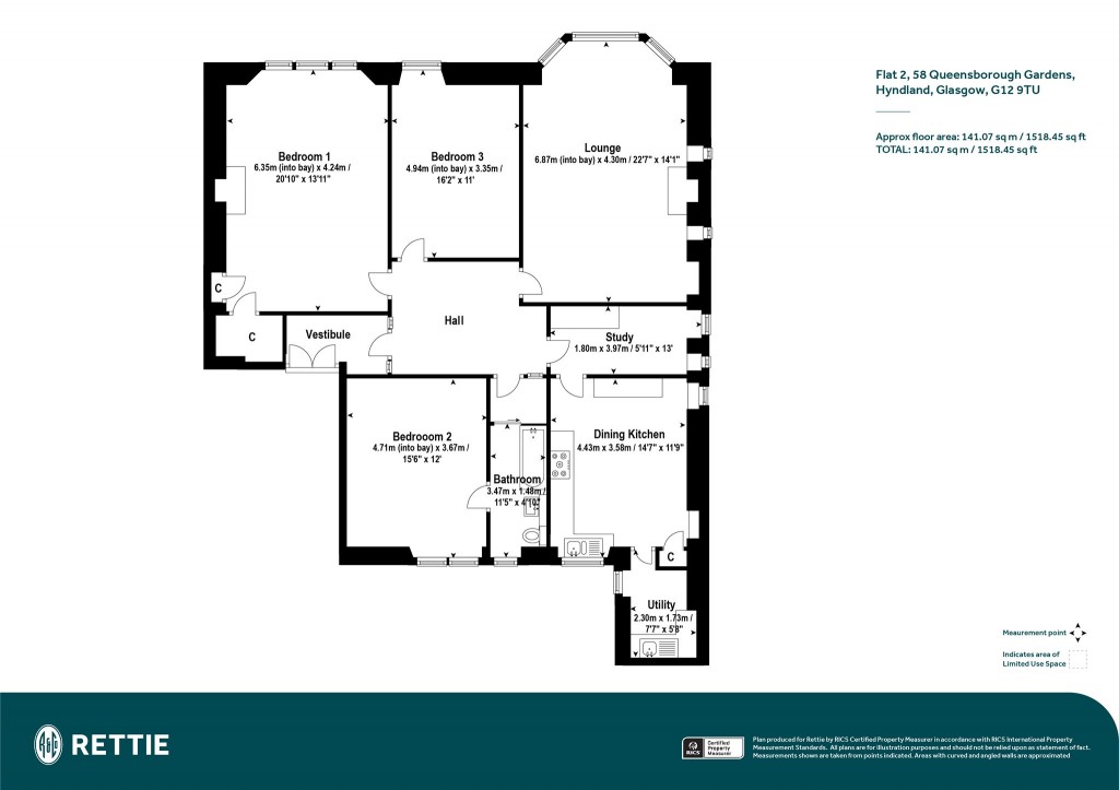 Floorplans For Flat 2, Queensborough Gardens, Hyndland, Glasgow