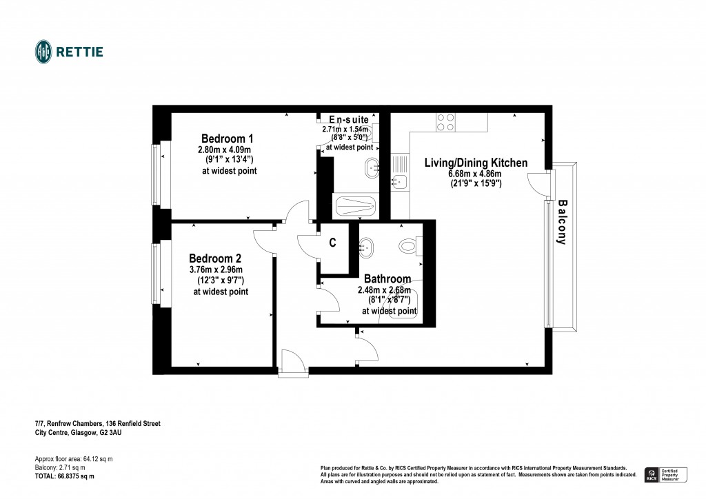 Floorplans For Flat 7/7 Renfrew Chambers, Renfield Street, City Centre, Glasgow