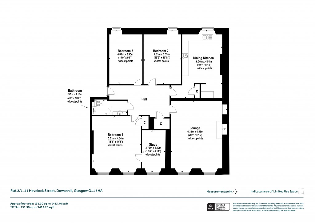 Floorplans For 2/1, Havelock Street, Dowanhill, Glasgow