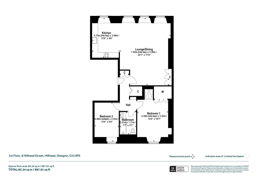 Floorplans For 1st Floor, Hillhead Street, Hillhead, Glasgow