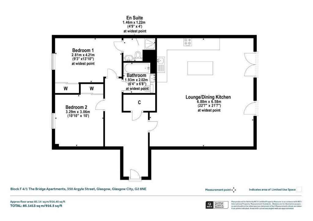 Floorplans For Block F 4/1 The Bridge Apartments, Argyle Street, Glasgow, Glasgow City