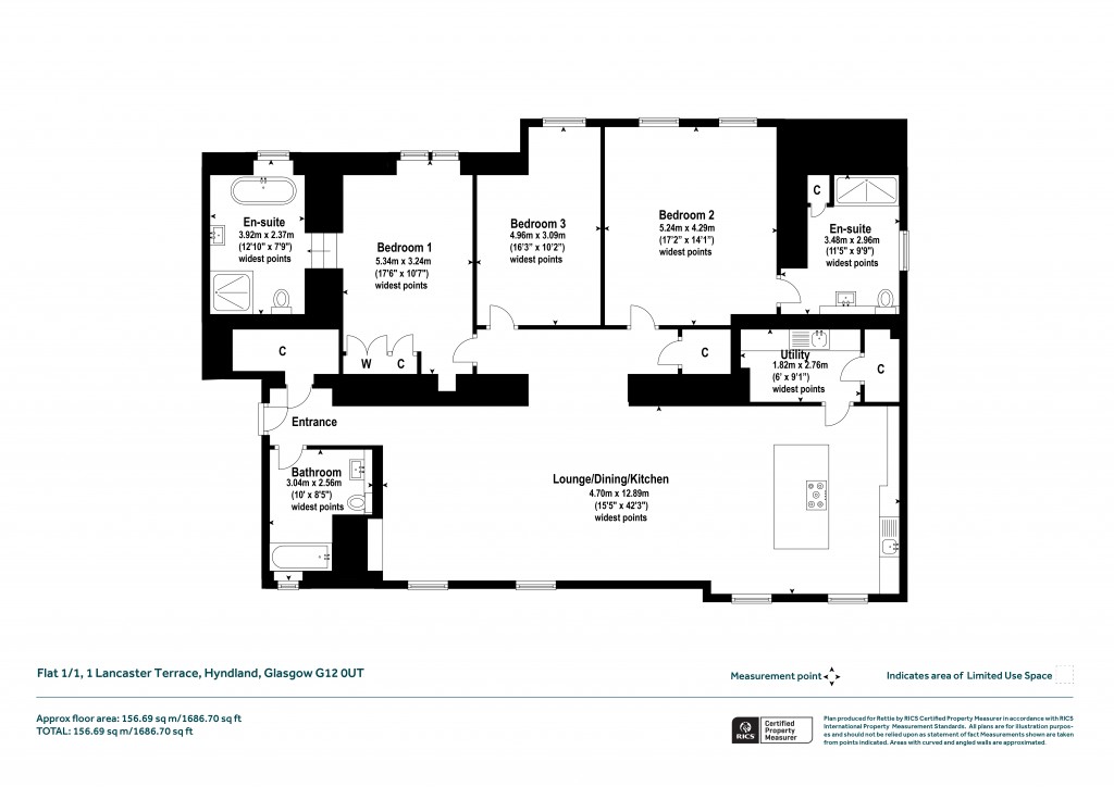 Floorplans For 1/1, Lancaster Terrace, Hyndland, Glasgow