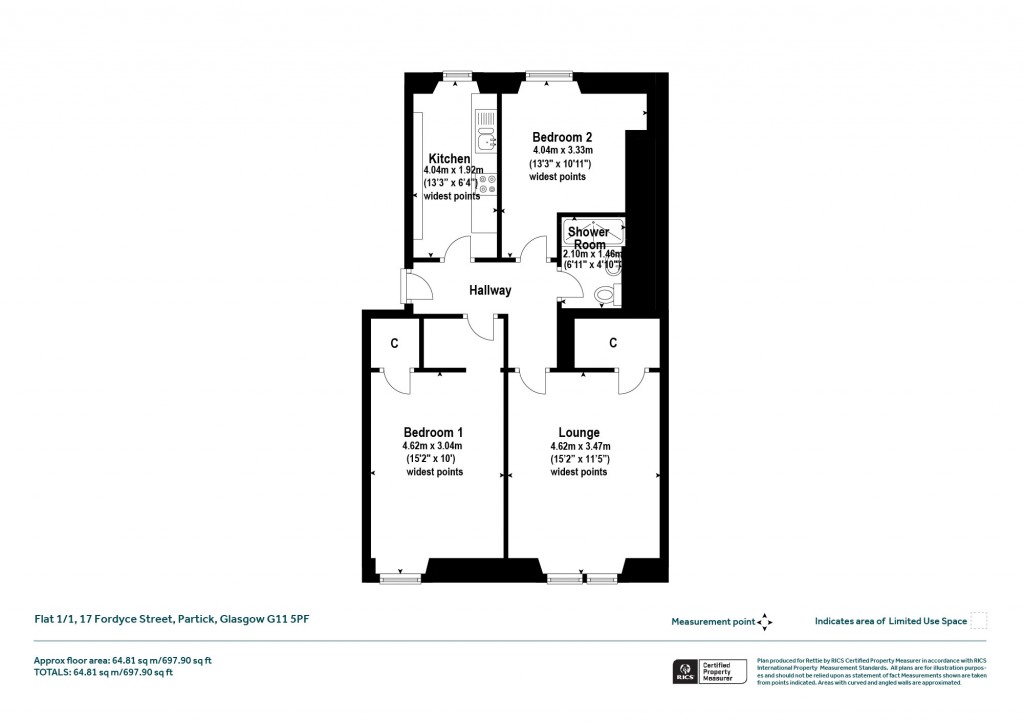 Floorplans For 1/1, Fordyce Street, Partick, Glasgow