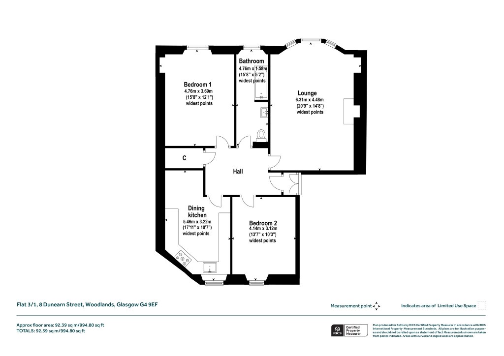 Floorplans For 3/1, Dunearn Street, Woodlands, Glasgow