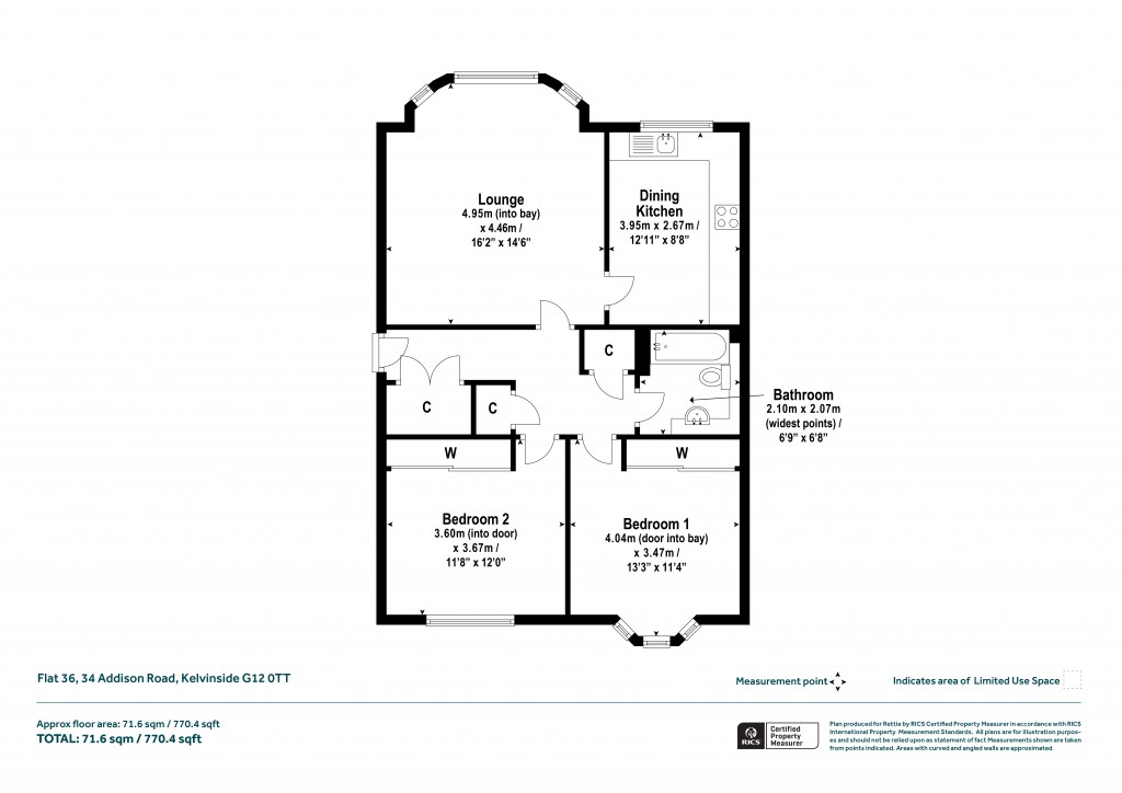 Floorplans For Flat 36, Addison Road, Kelvinside, Glasgow