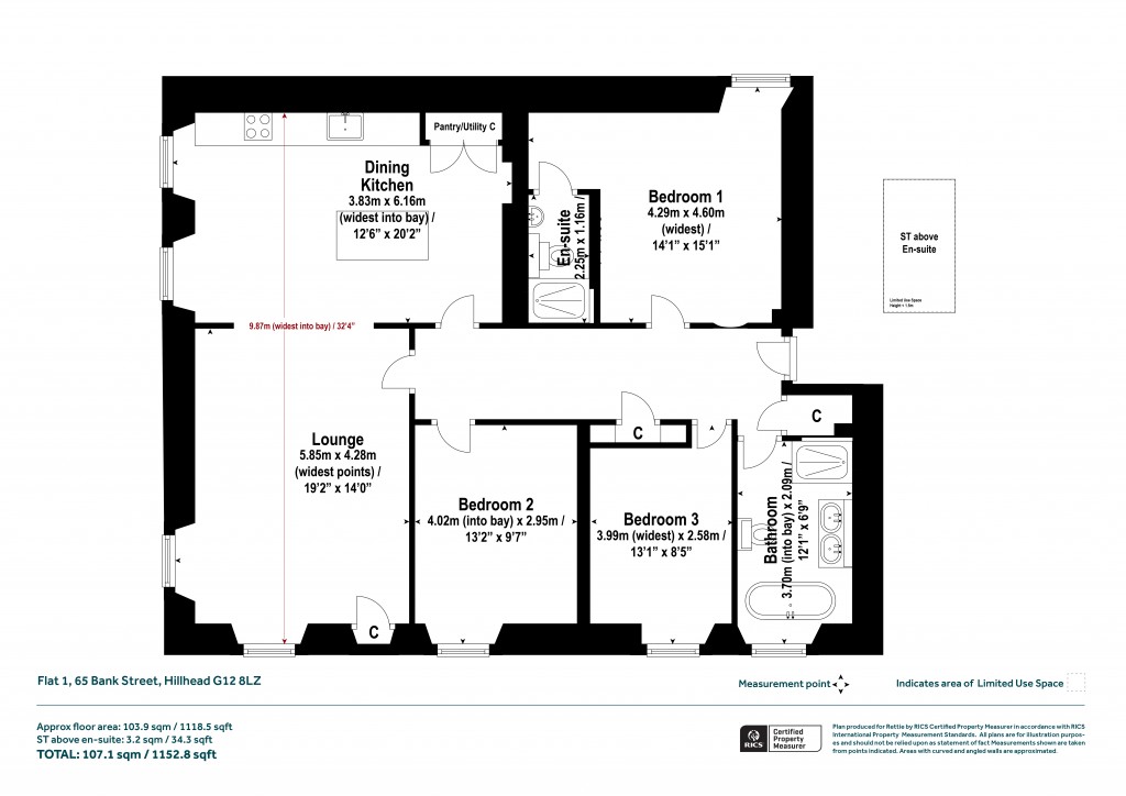 Floorplans For Flat 1, Bank Street, Hillhead, Glasgow