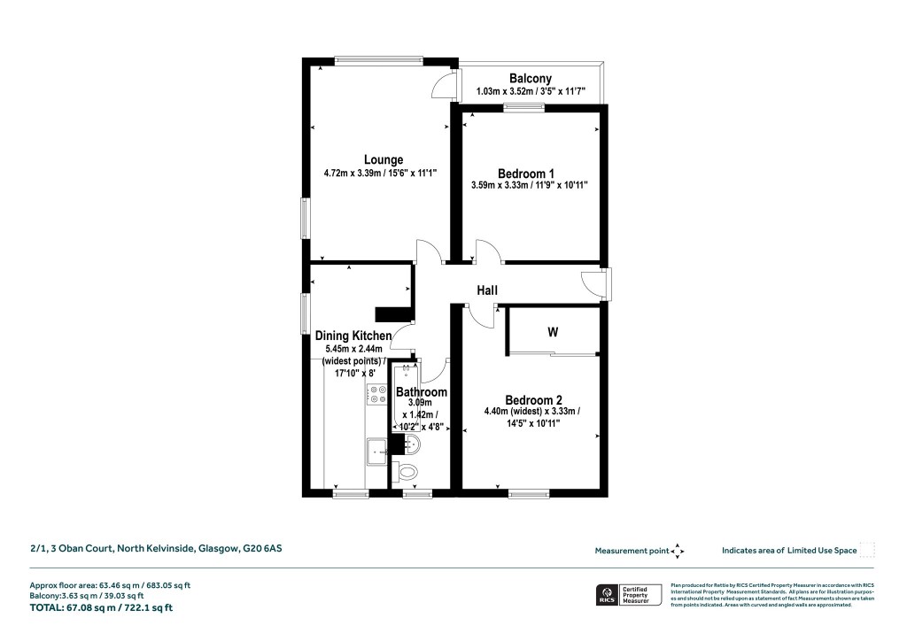 Floorplans For 2/1, Oban Court, North Kelvinside, Glasgow