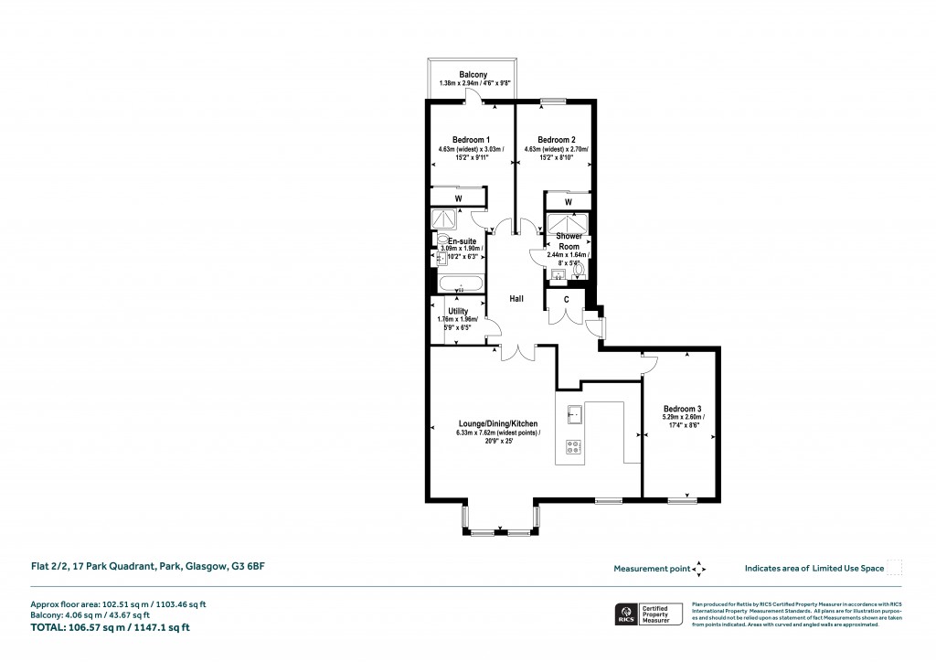 Floorplans For Flat 2/2, Park Quadrant, Park, Glasgow