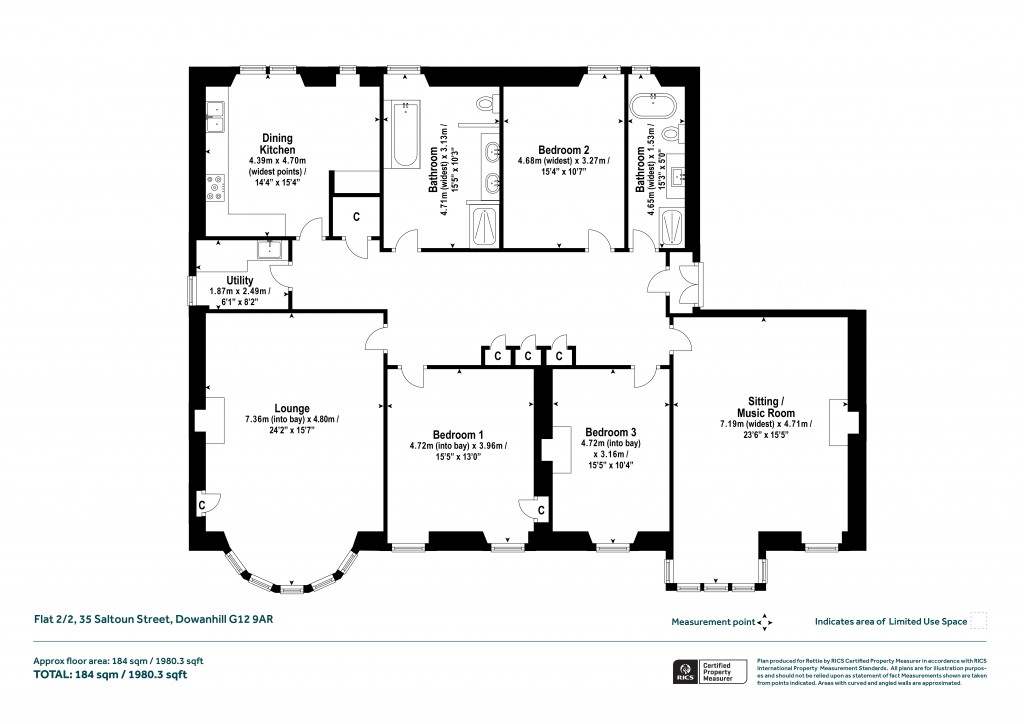 Floorplans For Flat 2/2, Saltoun Street, Dowanhill, Glasgow