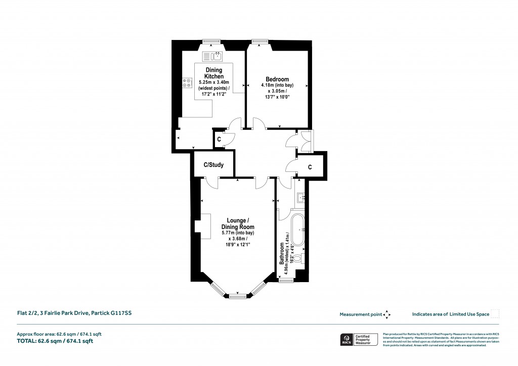 Floorplans For Flat 2/2, Fairlie Park Drive, Partick, Glasgow