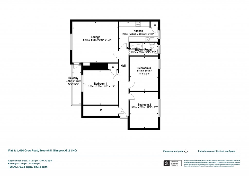 Floorplans For Flat 1/1, Crow Road, Jordanhill, Glasgow