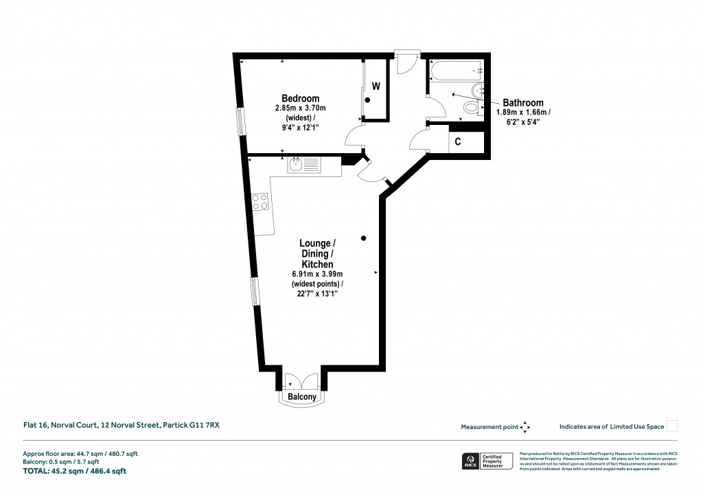 Floorplans For Flat 16, Norval Court, Norval Street, Partick, Glasgow
