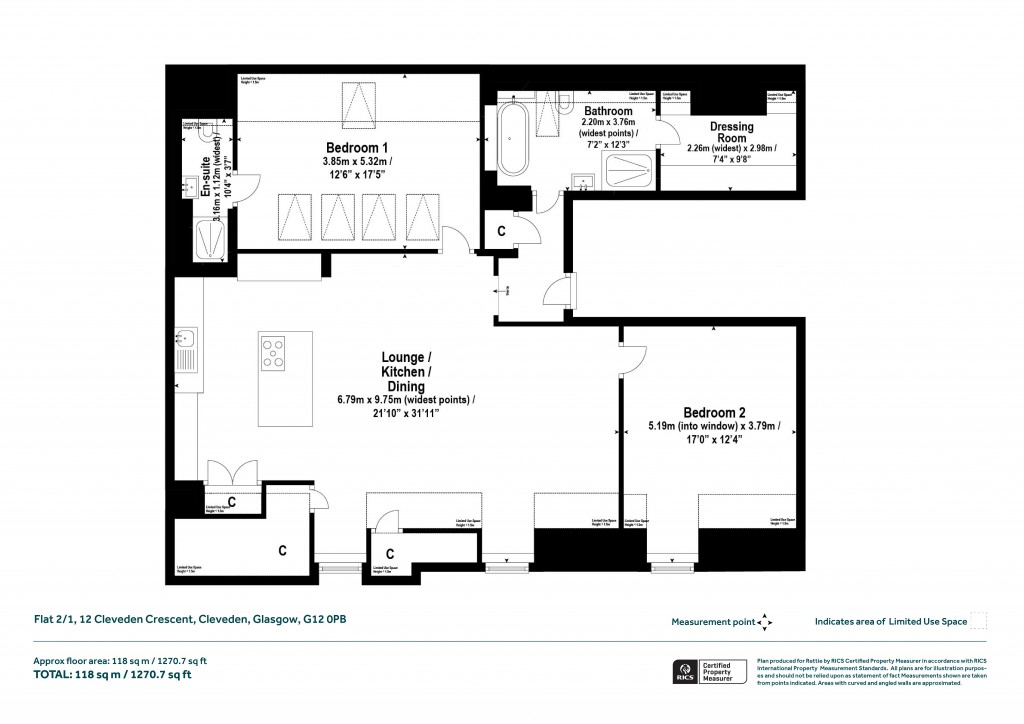Floorplans For Flat 2/1, Cleveden Crescent, Cleveden, Glasgow