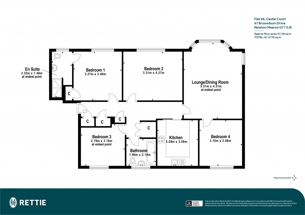 Floorplans For Flat 96, Castle Court, Broomburn Drive, Newton Mearns, Glasgow, East Renfrewshire