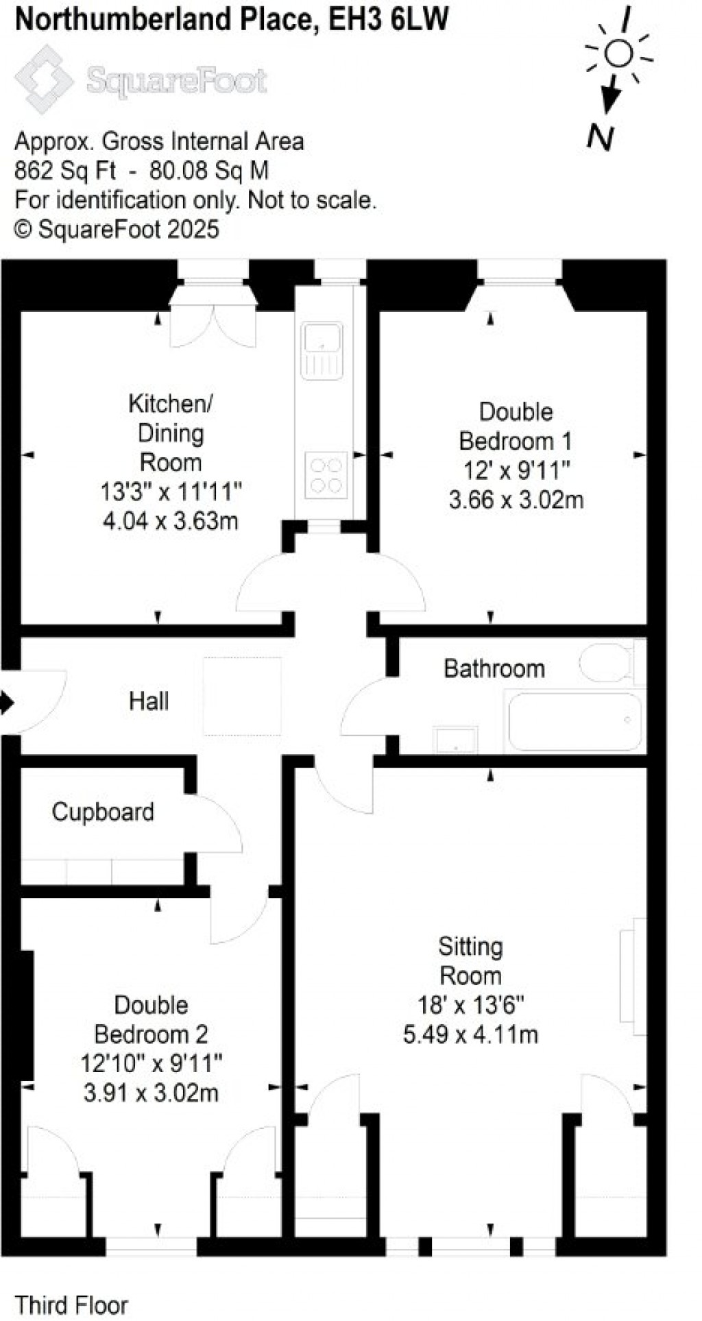 Floorplans For 3f3, Northumberland Place, Edinburgh